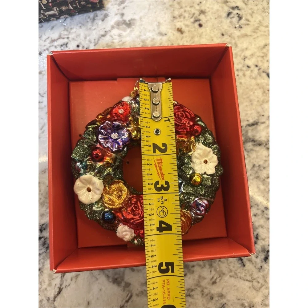 New John Derain Glass Wreath Christmas Ornament Flowers Pansy Rose Target Decor